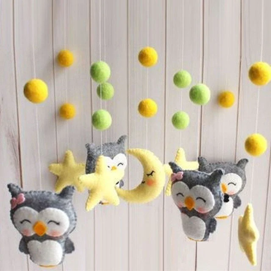Baby Crib Mobile  Owl Felt Toys - DIY Child Cot - Handmade Toys for Newborns Baby Mobile To Bed - Nursery Mobile - Decor